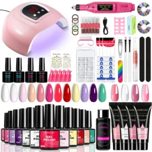 Nail Art Kit with UV LED Lamp and 12 Colors Gel Polish - Limegirl Professional Manicure Set with 4 Colors Poly Extension Gel and Nail Drill Pen