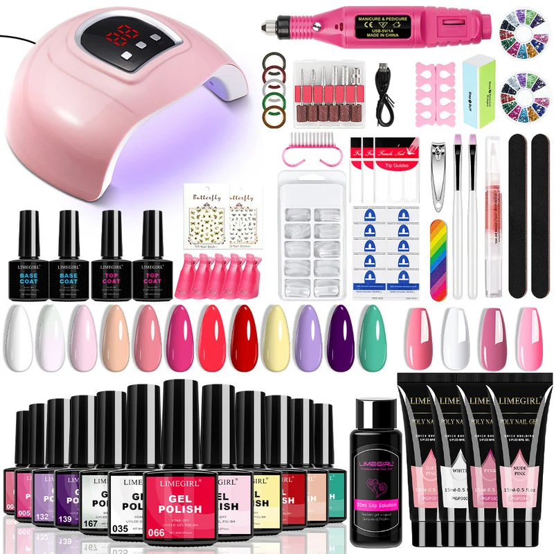Nail Art Kit with UV LED Lamp and 12 Colors Gel Polish - Limegirl Professional Manicure Set with 4 Colors Poly Extension Gel and Nail Drill Pen 4 limegirl nail art kit uv lamp gel polish spu995379117878 desc 4