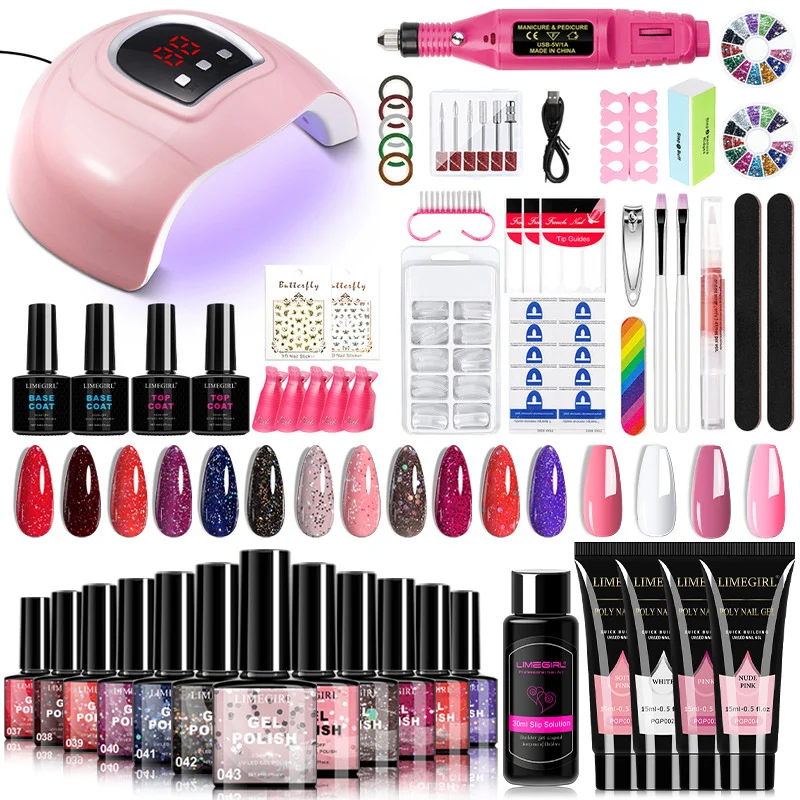 Nail Art Kit with UV LED Lamp and 12 Colors Gel Polish - Limegirl Professional Manicure Set with 4 Colors Poly Extension Gel and Nail Drill Pen 5 limegirl nail art kit uv lamp gel polish spu995379117878 desc 5
