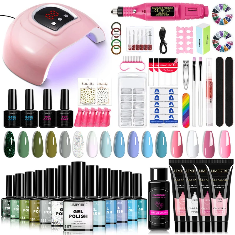 Nail Art Kit with UV LED Lamp and 12 Colors Gel Polish - Limegirl Professional Manicure Set with 4 Colors Poly Extension Gel and Nail Drill Pen 6 limegirl nail art kit uv lamp gel polish spu995379117878 desc 6