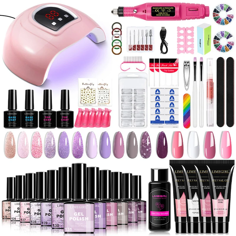Nail Art Kit with UV LED Lamp and 12 Colors Gel Polish - Limegirl Professional Manicure Set with 4 Colors Poly Extension Gel and Nail Drill Pen 7 limegirl nail art kit uv lamp gel polish spu995379117878 desc 7