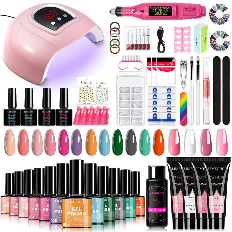 Nail Art Kit with UV LED Lamp and 12 Colors Gel Polish - Limegirl Professional Manicure Set with 4 Colors Poly Extension Gel and Nail Drill Pen 8 limegirl nail art kit uv lamp gel polish spu995379117878 desc 8