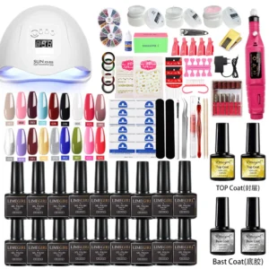 Nail Polish Gel Kit Limegirl Professional Manicure Tool Set with UV LED Lamp and 3D Petal Decorations