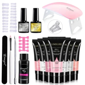 Poly Extension Gel Kit Limegirl Nail Art Set with UV LED Lamp for Beginners