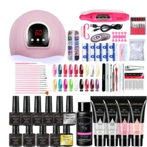 Poly Extension Gel Kit for Professional Nail Art - Limegirl UV LED Soak Off Nail Polish Set with Slip Solution