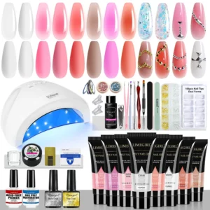 Poly Extension Gel Nail Kit with UV LED Lamp and Professional Manicure Tool Set
