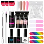 Poly Nail Gel Kit LIMEGIRL Professional Nail Extension Set with 4 Colors, Slip Solution, Base & Top Coat, Nail Forms & Brush for DIY Manicure