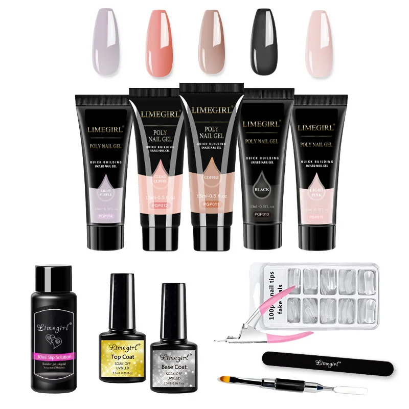 Poly Nail Gel Kit Limegirl 5-Color Extension Set with Brush, Nail Tips, Slip Solution, and Base/Top Coat 3 limegirl poly nail gel kit extension set spu693414660938 desc 3