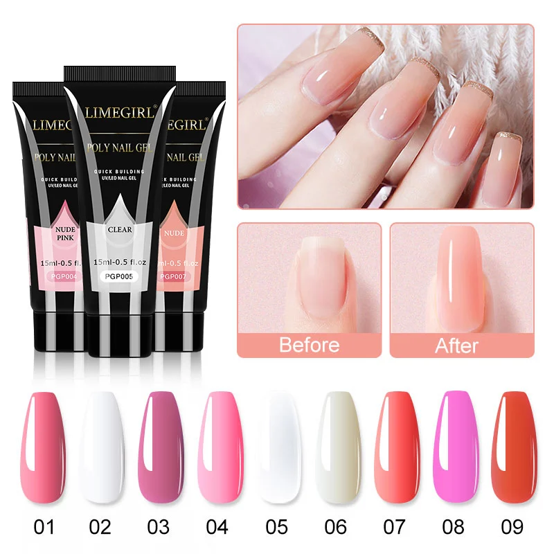 Poly Nail Gel Kit Limegirl 5-Color Extension Set with Brush, Nail Tips, Slip Solution, and Base/Top Coat 7 limegirl poly nail gel kit extension set spu693414660938 desc 7