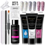 Poly Nail Gel Kit 3 Colors Nail Extension Set UV LED Builder Gel with Slip Solution Professional Manicure Tools