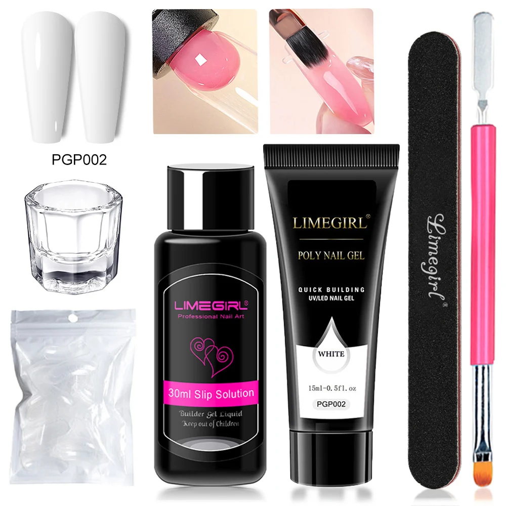 Poly Nail Gel Kit Limegirl Extension Gel for Professional Nail Art - Quick Building UV/LED Solid Colors with Slip Solution and Tools 2 limegirl poly nail gel kit extension spu999590100380 desc 2