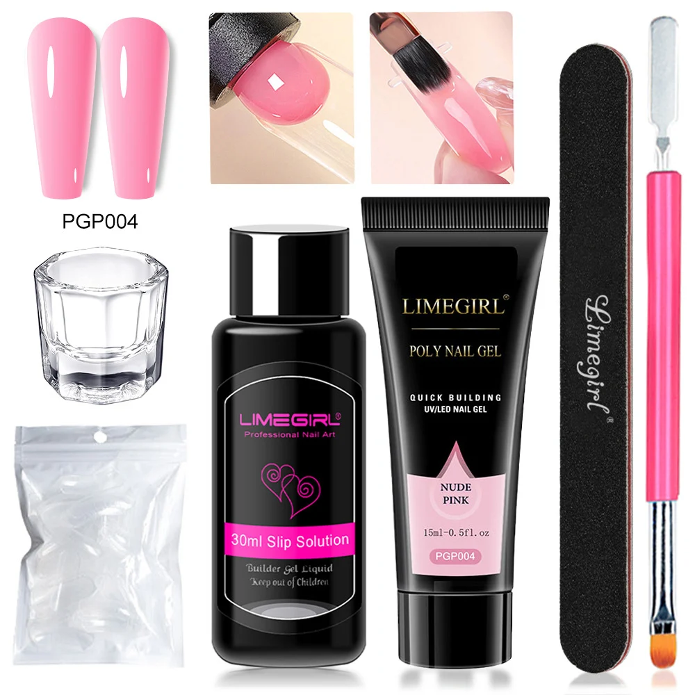 Poly Nail Gel Kit Limegirl Extension Gel for Professional Nail Art - Quick Building UV/LED Solid Colors with Slip Solution and Tools 4 limegirl poly nail gel kit extension spu999590100380 desc 4