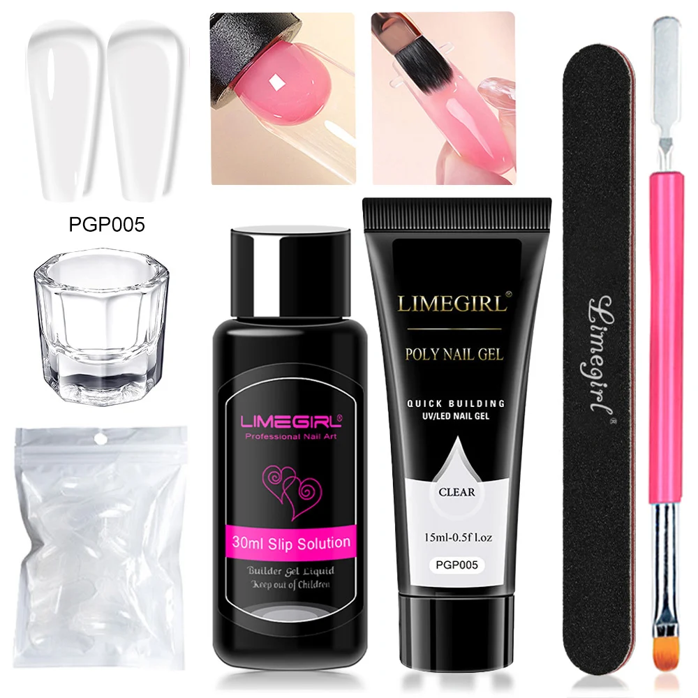 Poly Nail Gel Kit Limegirl Extension Gel for Professional Nail Art - Quick Building UV/LED Solid Colors with Slip Solution and Tools 5 limegirl poly nail gel kit extension spu999590100380 desc 5