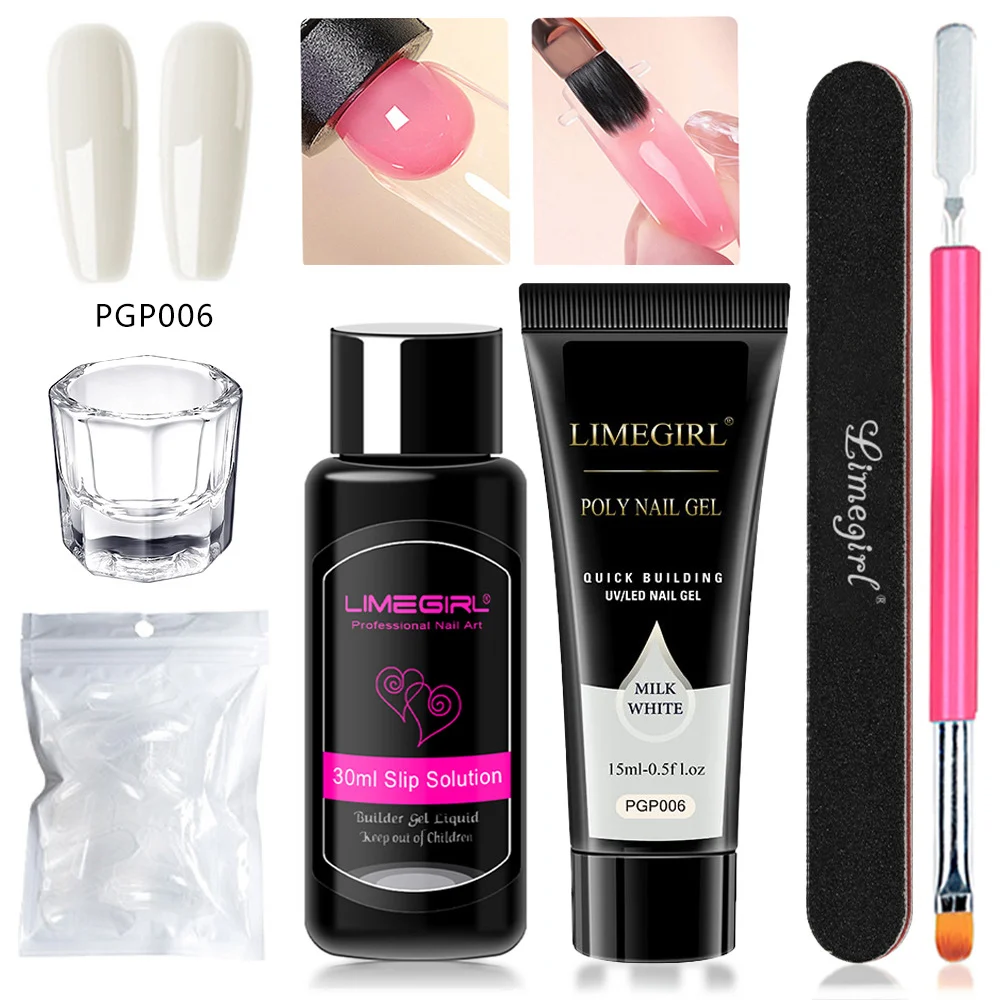 Poly Nail Gel Kit Limegirl Extension Gel for Professional Nail Art - Quick Building UV/LED Solid Colors with Slip Solution and Tools 6 limegirl poly nail gel kit extension spu999590100380 desc 6
