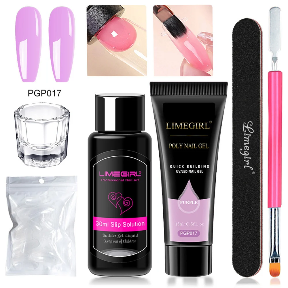 Poly Nail Gel Kit Limegirl Extension Gel for Professional Nail Art - Quick Building UV/LED Solid Colors with Slip Solution and Tools 9 limegirl poly nail gel kit extension spu999590100380 desc 9