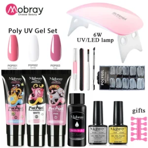 Limegirl Polygel Nail Kit with 6W UV LED Lamp - 3 Colors Nail Extension Gel Set with Slip Solution, Base Top Coat & Manicure Tools (All-in-One Starter)