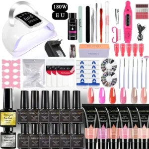 Limegirl Professional Nail Art Starter Kit - Complete Manicure Set with 180W UV/LED Lamp, Poly Extension Gel & Color Gel Polish
