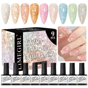 Mica Shell Gel Polish Set 9 Colors Glitter Summer Style Soak Off UV LED Nail Art Kit