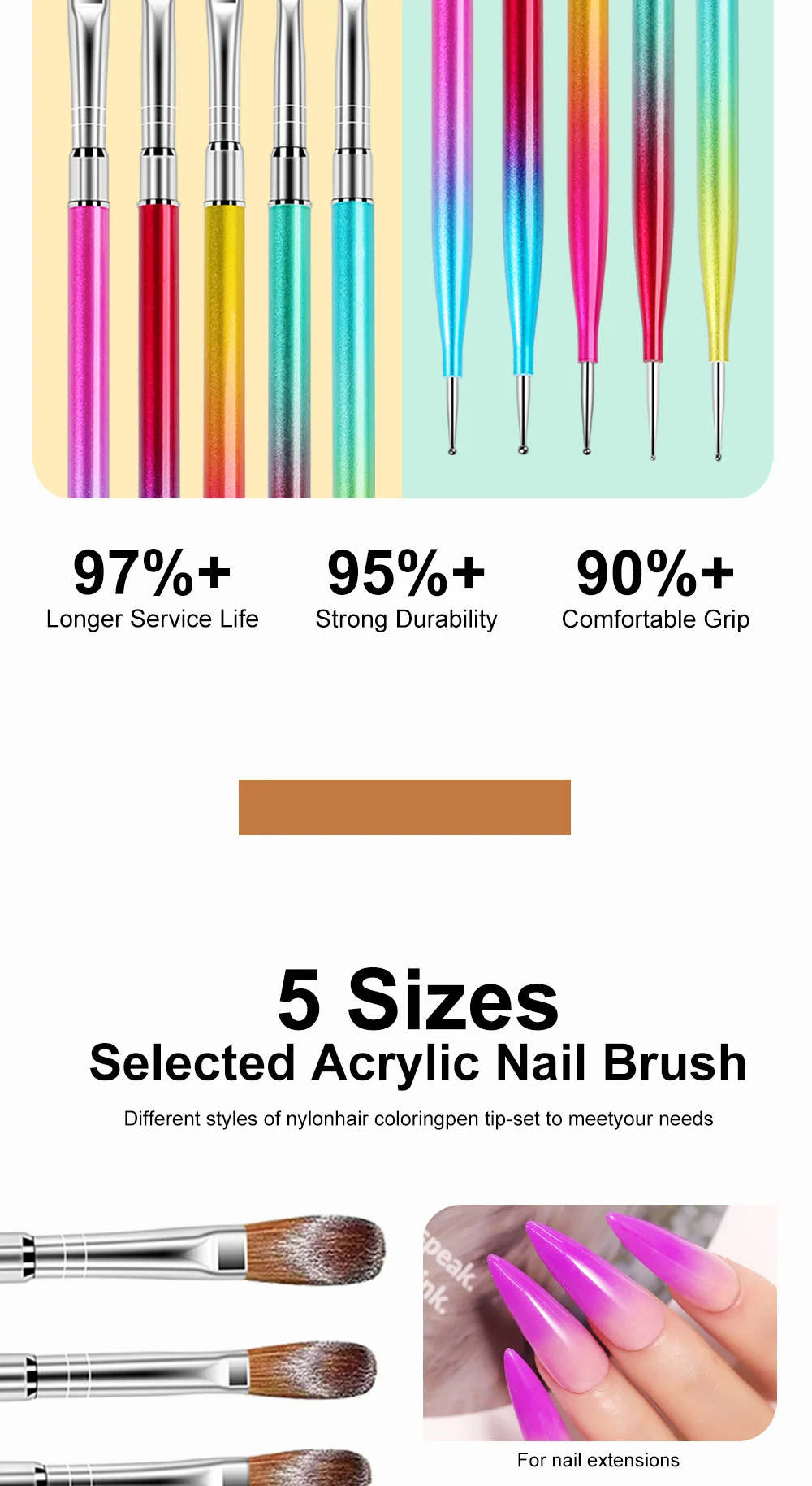 Nail Art Brush Set 5Pcs Dual-Ended Liner & Dotting Tools for Acrylic Painting and Detailing 3 nail art brush set dual ended 5pcs spu827555817651 desc 3