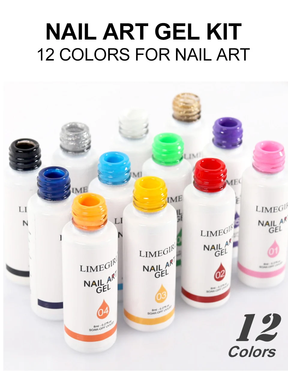 Nail Art Gel Liner Set Limegirl 12 Colors High Saturation Painting Spider Gel for DIY Manicure Designs 1 nail art gel liner set limegirl spu1011151379192 desc 1
