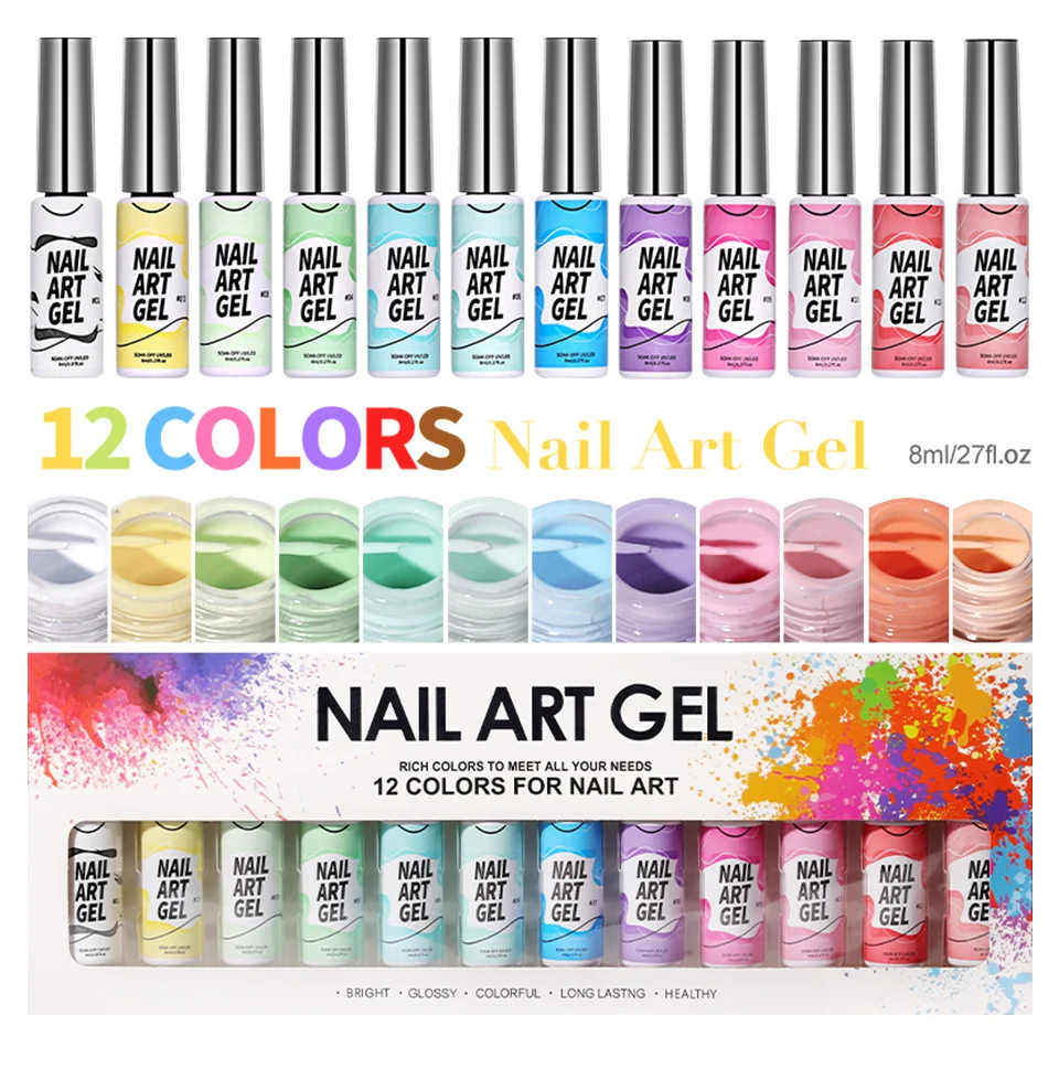 Nail Art Gel Liner Set Limegirl 12 Colors High Saturation Painting Spider Gel for DIY Manicure Designs 17 nail art gel liner set limegirl spu1011151379192 desc 17