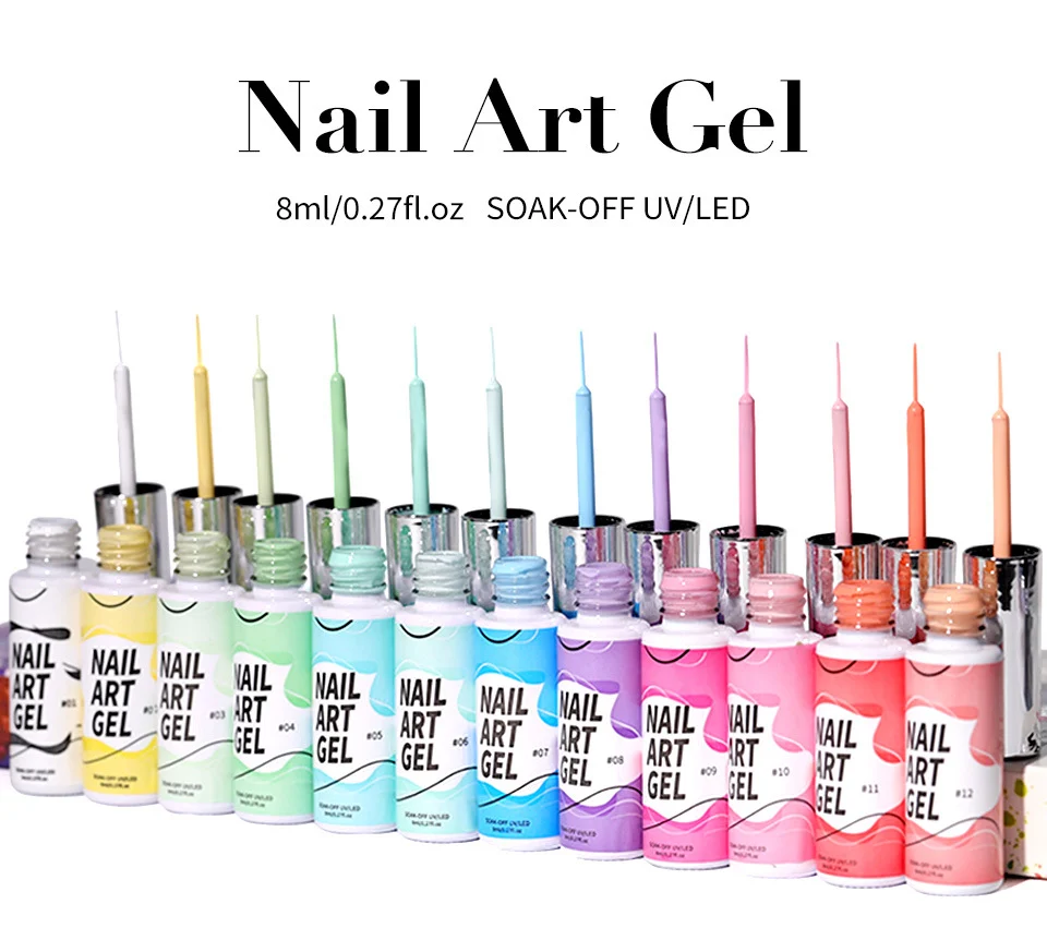 Nail Art Gel Liner Set Limegirl 12 Colors High Saturation Painting Spider Gel for DIY Manicure Designs 20 nail art gel liner set limegirl spu1011151379192 desc 20