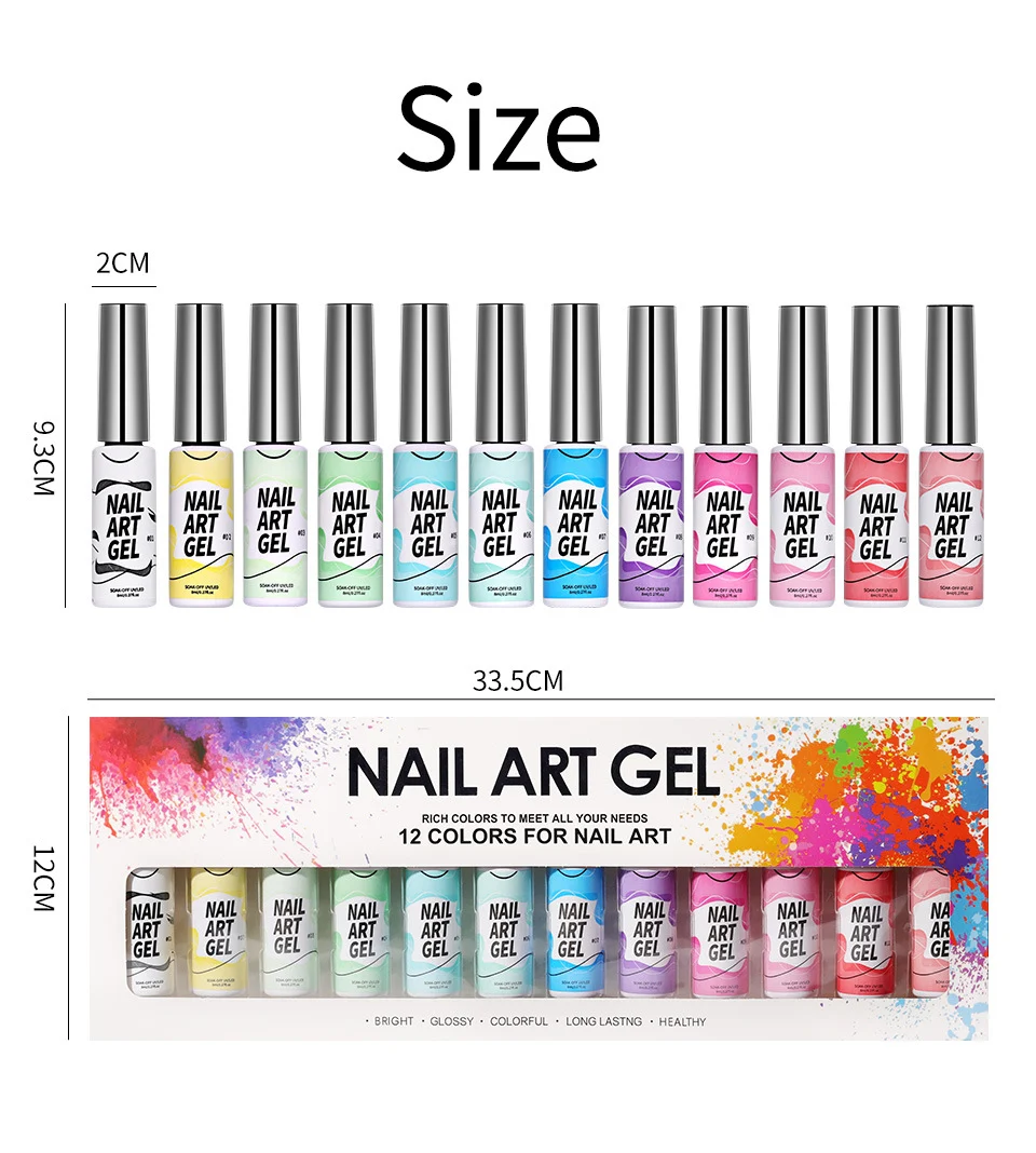 Nail Art Gel Liner Set Limegirl 12 Colors High Saturation Painting Spider Gel for DIY Manicure Designs 25 nail art gel liner set limegirl spu1011151379192 desc 25