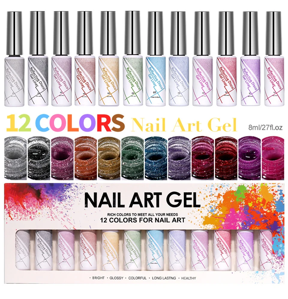 Nail Art Gel Liner Set Limegirl 12 Colors High Saturation Painting Spider Gel for DIY Manicure Designs 9 nail art gel liner set limegirl spu1011151379192 desc 9