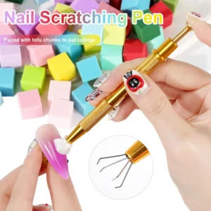 Nail Art Gradient Sponge Kit with 4-Claw Grabbing Pen for Ombre Blush Nails Professional Tofu Sponge Blocks
