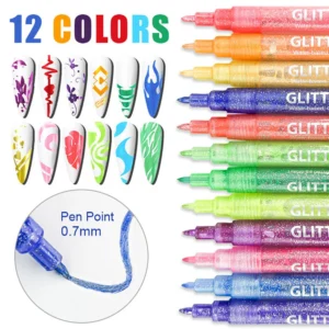 Nail Art Graffiti Pens 12 Colors 0.7mm Extra Fine Tip Acrylic Paint Markers for DIY Manicure Design