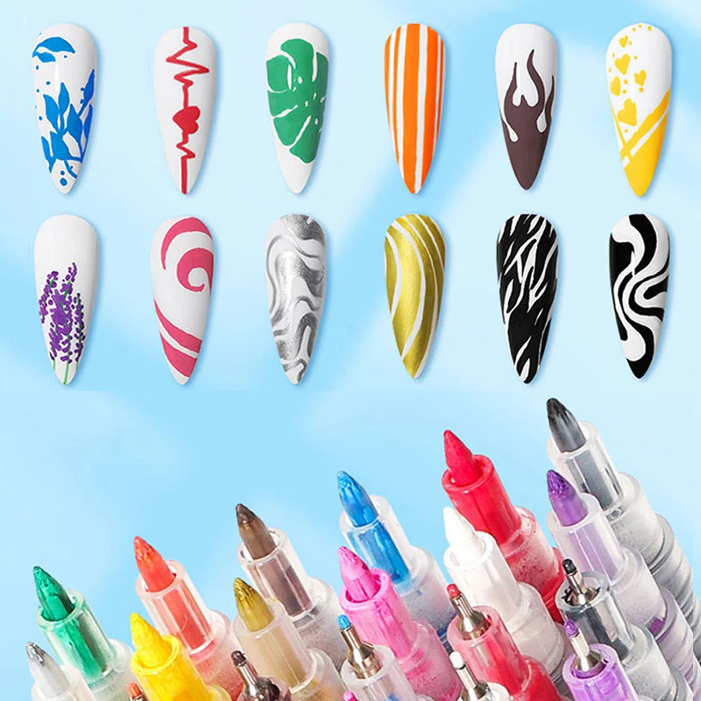 Nail Art Graffiti Pens 12 Colors 0.7mm Extra Fine Tip Acrylic Paint Markers for DIY Manicure Design 4 nail art graffiti pens 12 colors spu1014623491115 desc 4