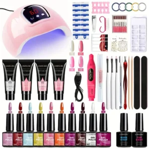 Nail Art Kit Full Set with UV LED Lamp and Gel Polish - Limegirl Professional Manicure Extension Kit with Drill and Tools