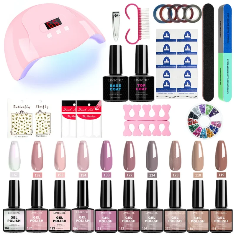 Nail Art Starter Kit with UV LED Lamp - 10 Colors Gel Polish & Acrylic Powder Professional Tool Set