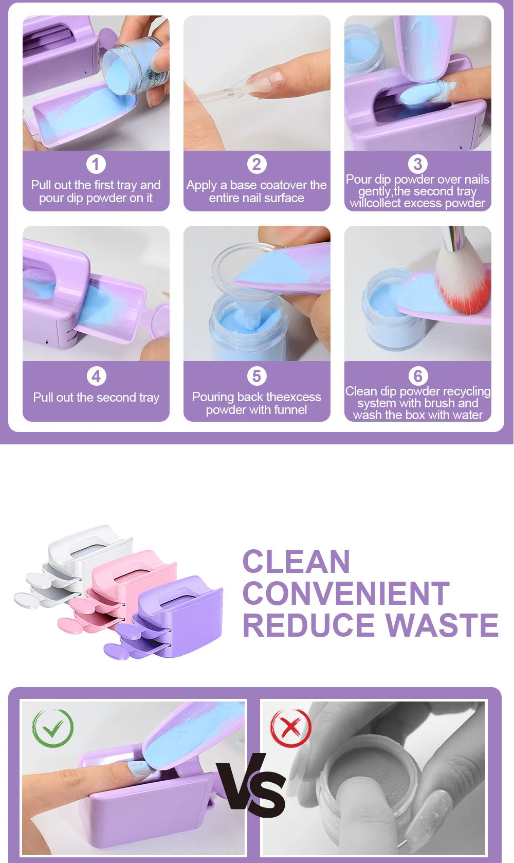 Nail Dip Powder Recycling Tray System - Professional Manicure Tool Set for Glitter and Pigment Storage 3 nail dip powder recycling tray system spu838481656661 desc 3