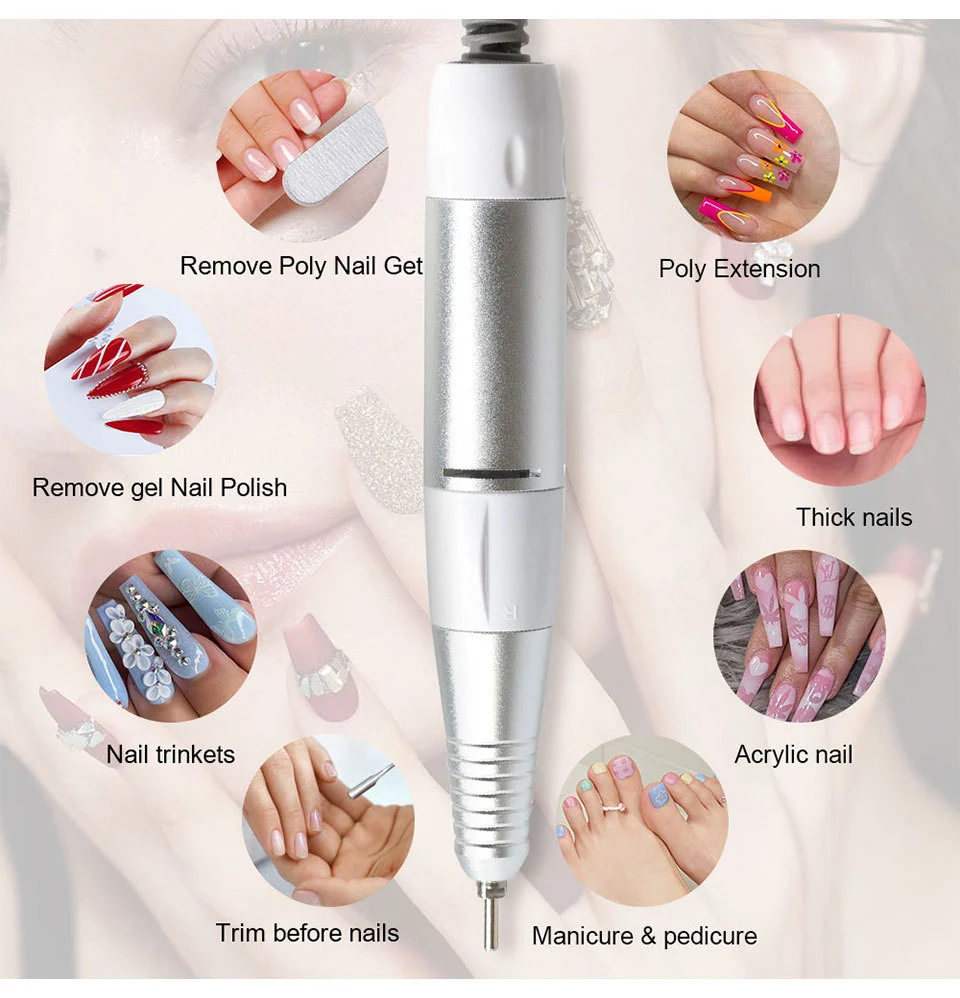 Nail Drill Handpiece Replacement for Electric Nail File - Limegirl 35000RPM Professional Manicure Tool Handle (5-Hole & DC Port) 10 nail drill handpiece replacement handle spu805429275444 desc 10