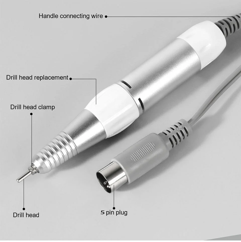Nail Drill Handpiece Replacement for Electric Nail File - Limegirl 35000RPM Professional Manicure Tool Handle (5-Hole & DC Port) 8 nail drill handpiece replacement handle spu805429275444 desc 8