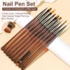 9pcs Natural Wood Transparent Brown Nail Brushes