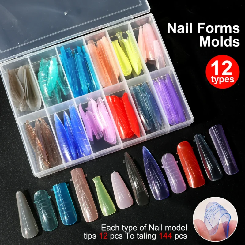 nail-extension-forms-molds-set-spu1001278470249-1 Nail Extension Forms Set 144pcs Reusable Dual Molds with Press-on Nail Remover and Glue Kit