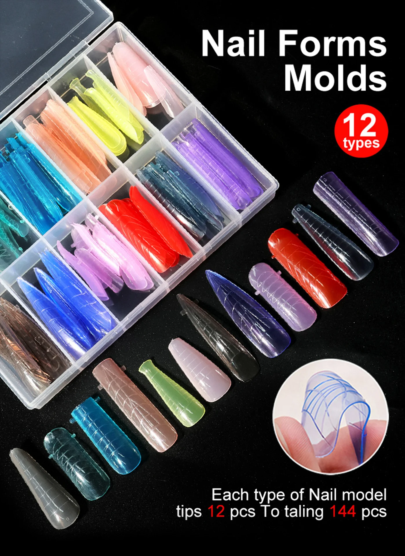 Nail Extension Forms Set 144pcs Reusable Dual Molds with Press-on Nail Remover and Glue Kit 1 nail extension forms molds set spu1001278470249 desc 1