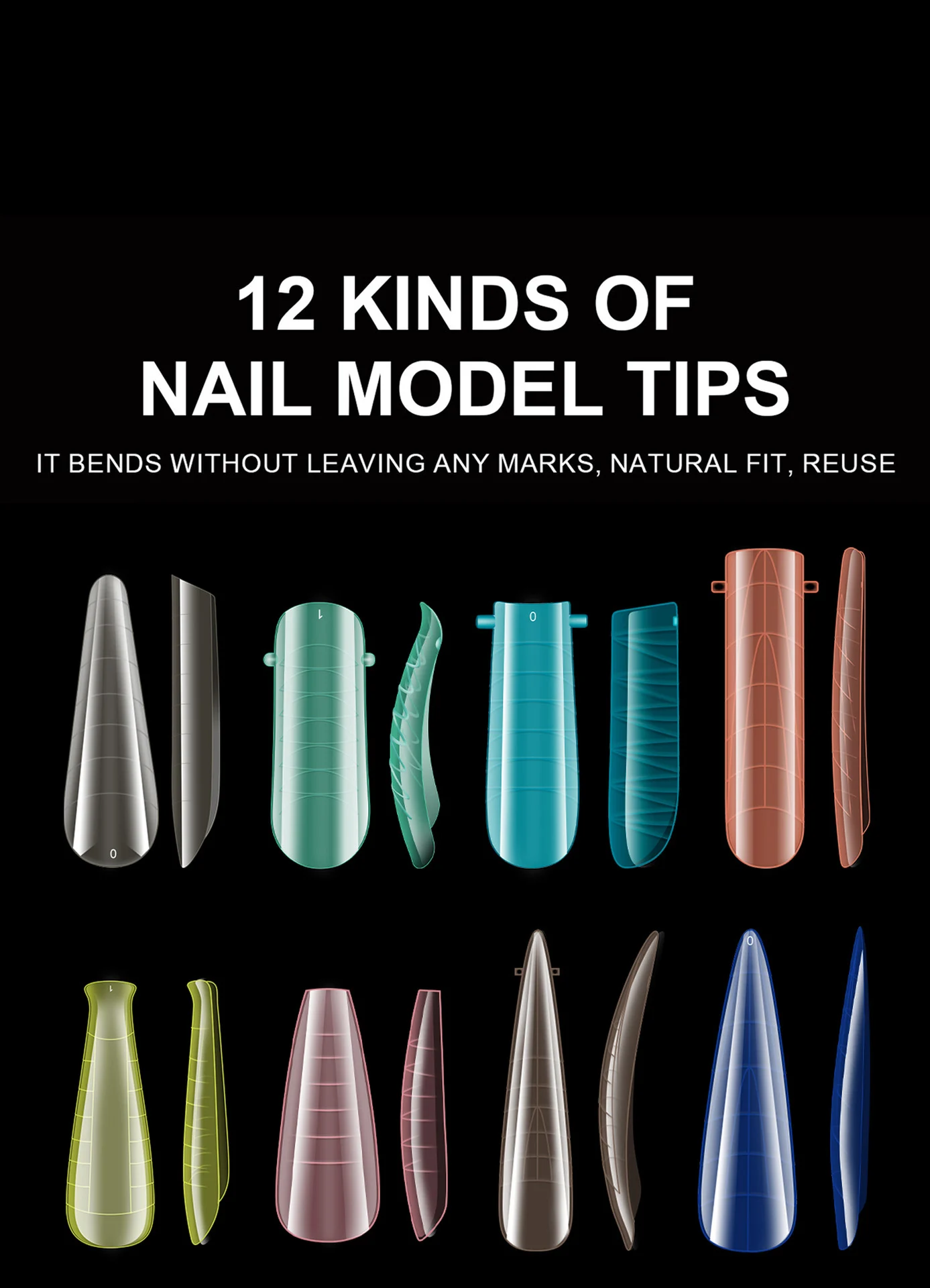 Nail Extension Forms Set 144pcs Reusable Dual Molds with Press-on Nail Remover and Glue Kit 2 nail extension forms molds set spu1001278470249 desc 2