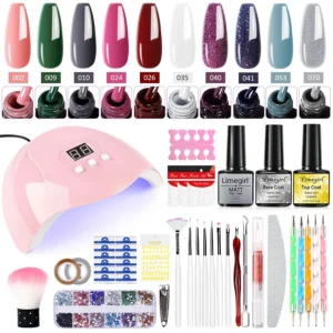Nail Gel Kit with UV LED Lamp and Drill - Limegirl Professional Manicure Set with Gel Polish, Base & Top Coat