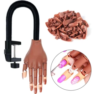 Nail Practice Hand for Acrylic Nails - Adjustable Flexible Manicure Training Hand with 100pcs Replaceable Nail Tips - Professional DIY Nail Art Tool Set
