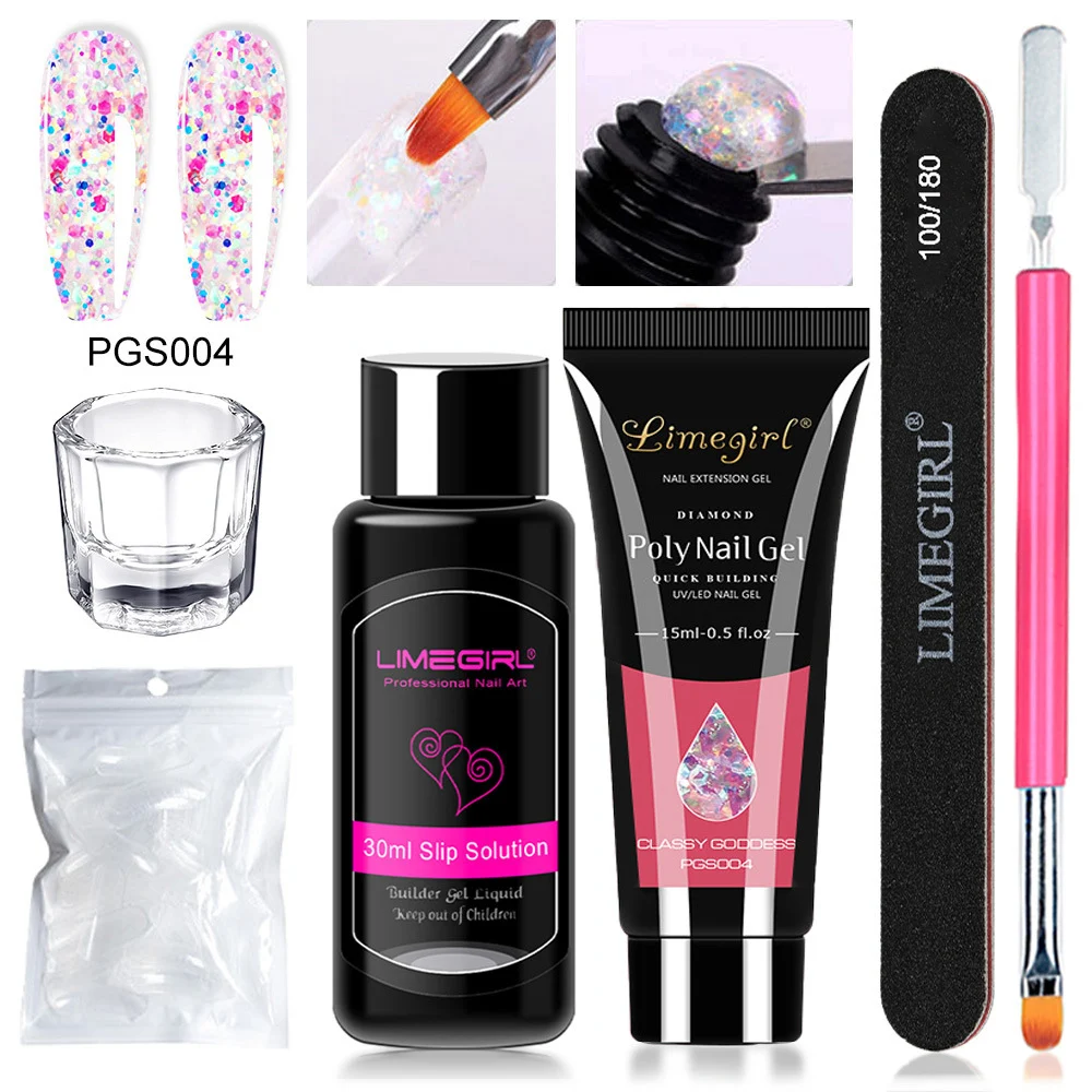 Poly Extension Gel Kit Limegirl Professional Nail Art Set with Slip Solution and Dual-Ended Brush 11 poly extension gel kit nail art set spu998442198070 desc 11