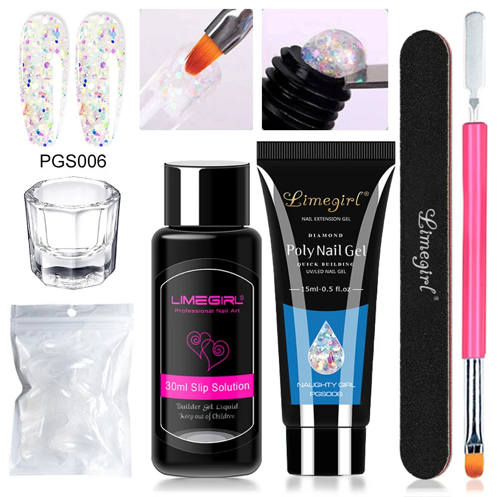 Poly Extension Gel Kit Limegirl Professional Nail Art Set with Slip Solution and Dual-Ended Brush 12 poly extension gel kit nail art set spu998442198070 desc 12