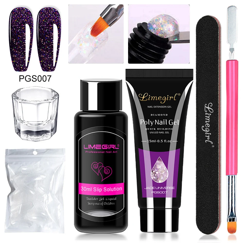 Poly Extension Gel Kit Limegirl Professional Nail Art Set with Slip Solution and Dual-Ended Brush 13 poly extension gel kit nail art set spu998442198070 desc 13