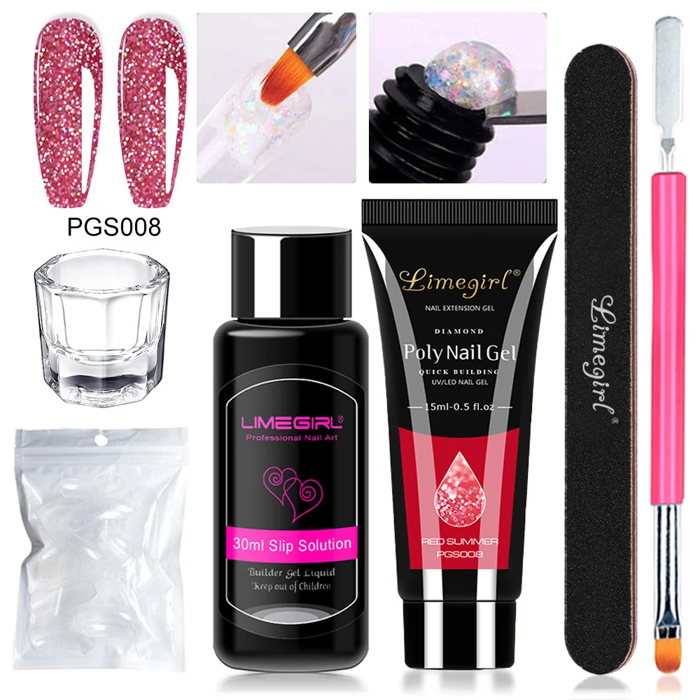 Poly Extension Gel Kit Limegirl Professional Nail Art Set with Slip Solution and Dual-Ended Brush 14 poly extension gel kit nail art set spu998442198070 desc 14