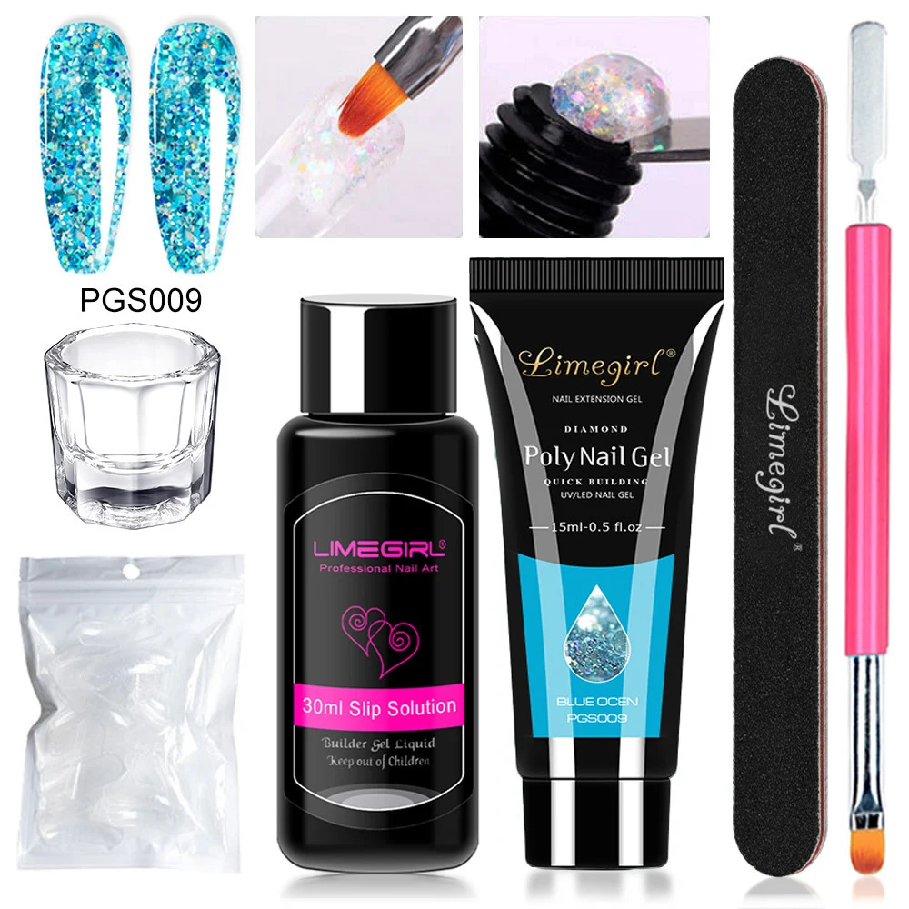 Poly Extension Gel Kit Limegirl Professional Nail Art Set with Slip Solution and Dual-Ended Brush 15 poly extension gel kit nail art set spu998442198070 desc 15