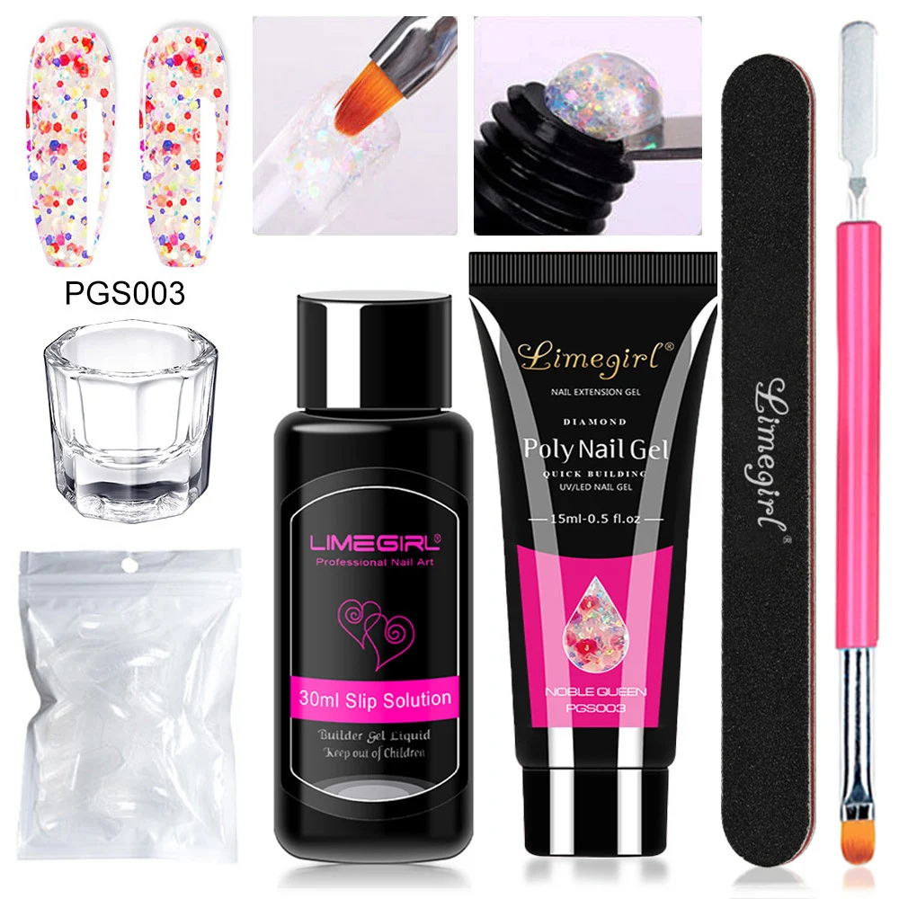 Poly Extension Gel Kit Limegirl Professional Nail Art Set with Slip Solution and Dual-Ended Brush 4 poly extension gel kit nail art set spu998442198070 desc 4