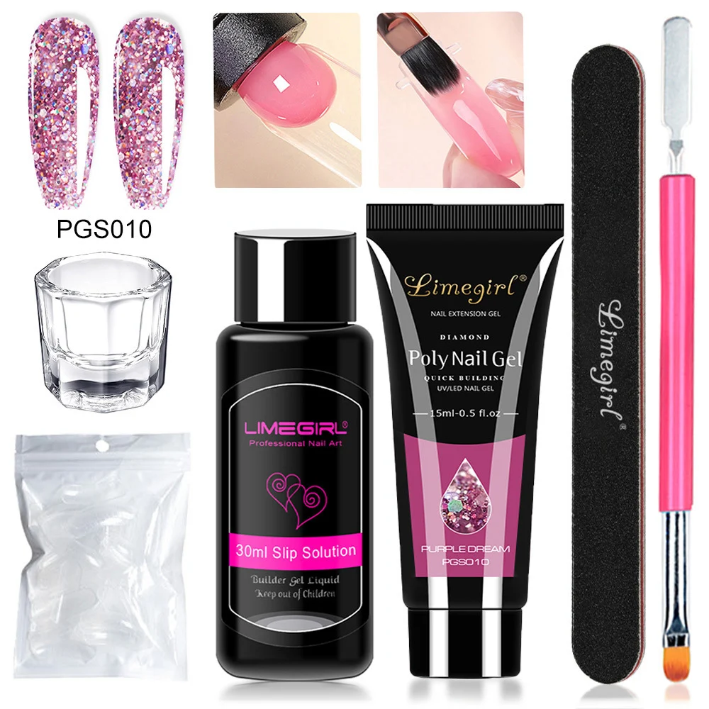 Poly Extension Gel Kit Limegirl Professional Nail Art Set with Slip Solution and Dual-Ended Brush 5 poly extension gel kit nail art set spu998442198070 desc 5