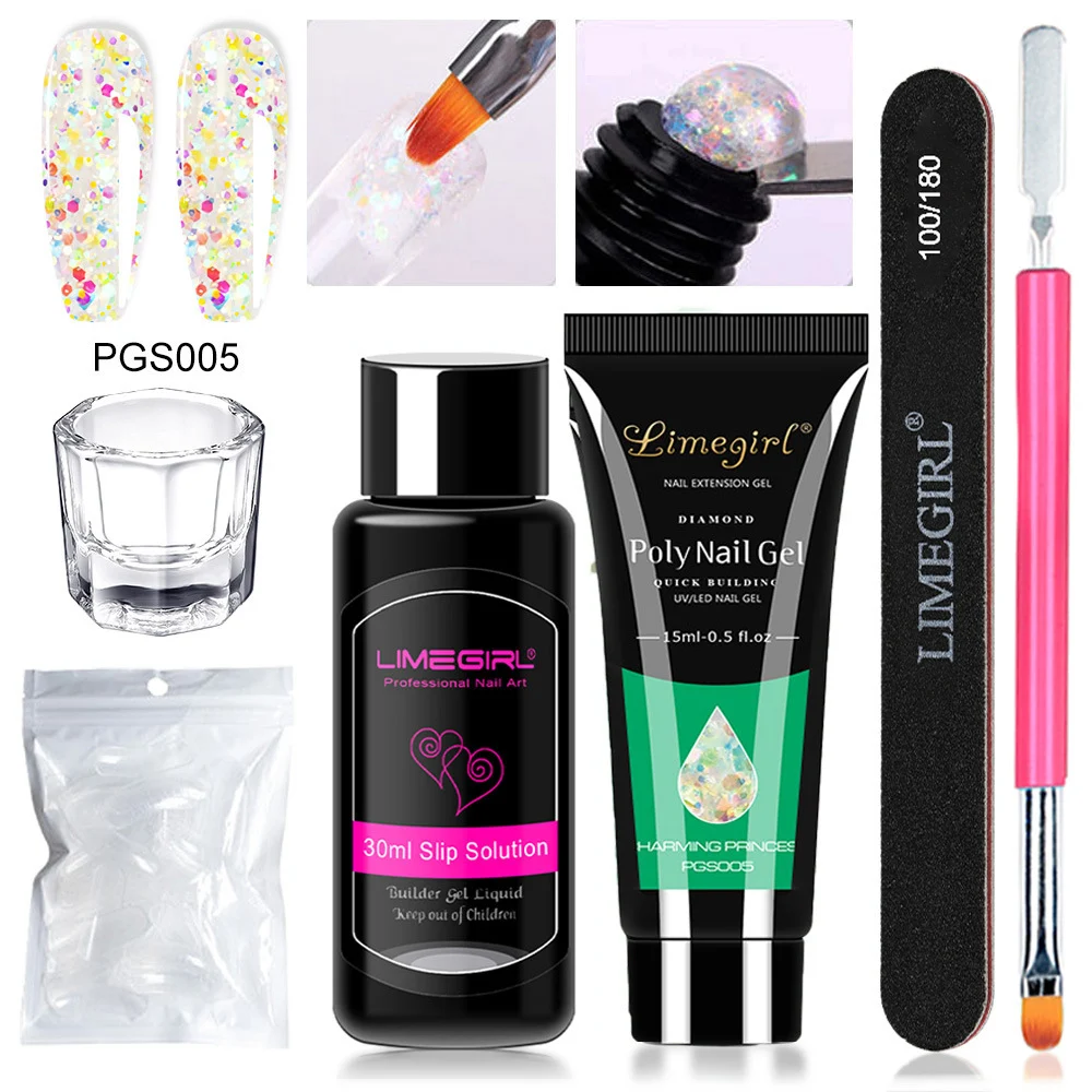 Poly Extension Gel Kit Limegirl Professional Nail Art Set with Slip Solution and Dual-Ended Brush 6 poly extension gel kit nail art set spu998442198070 desc 6